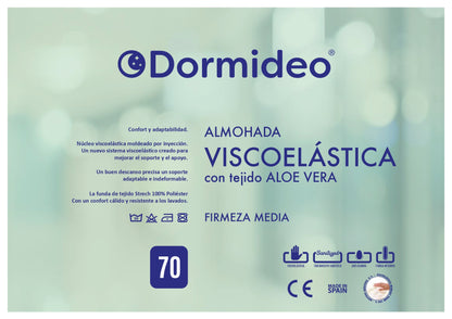 Dormio - Almohada viscoelástica con perfecta adaptabilidad al cuello,  Tejido Aloe Vera, Termorregulable, Blanco, 90 cm (Paquete de 1)